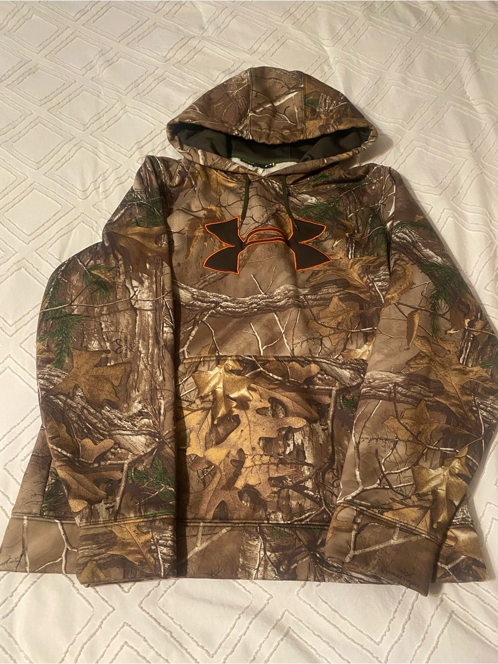 Under Armour Realtree Camo Hoodie with Green Trim and Orange Logo